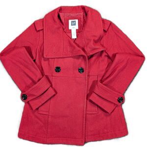Gap Womens XS Jacket Red Heavy Button Up Down Double Breasted Pea Coat
